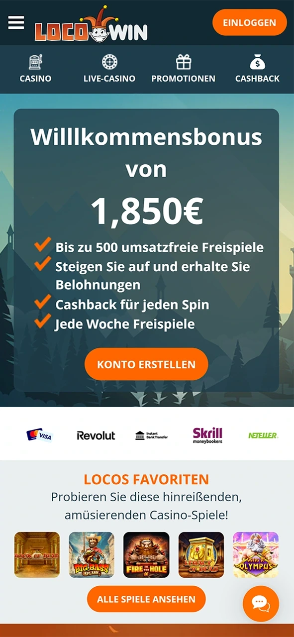 Startseite von LocoWin Casino.