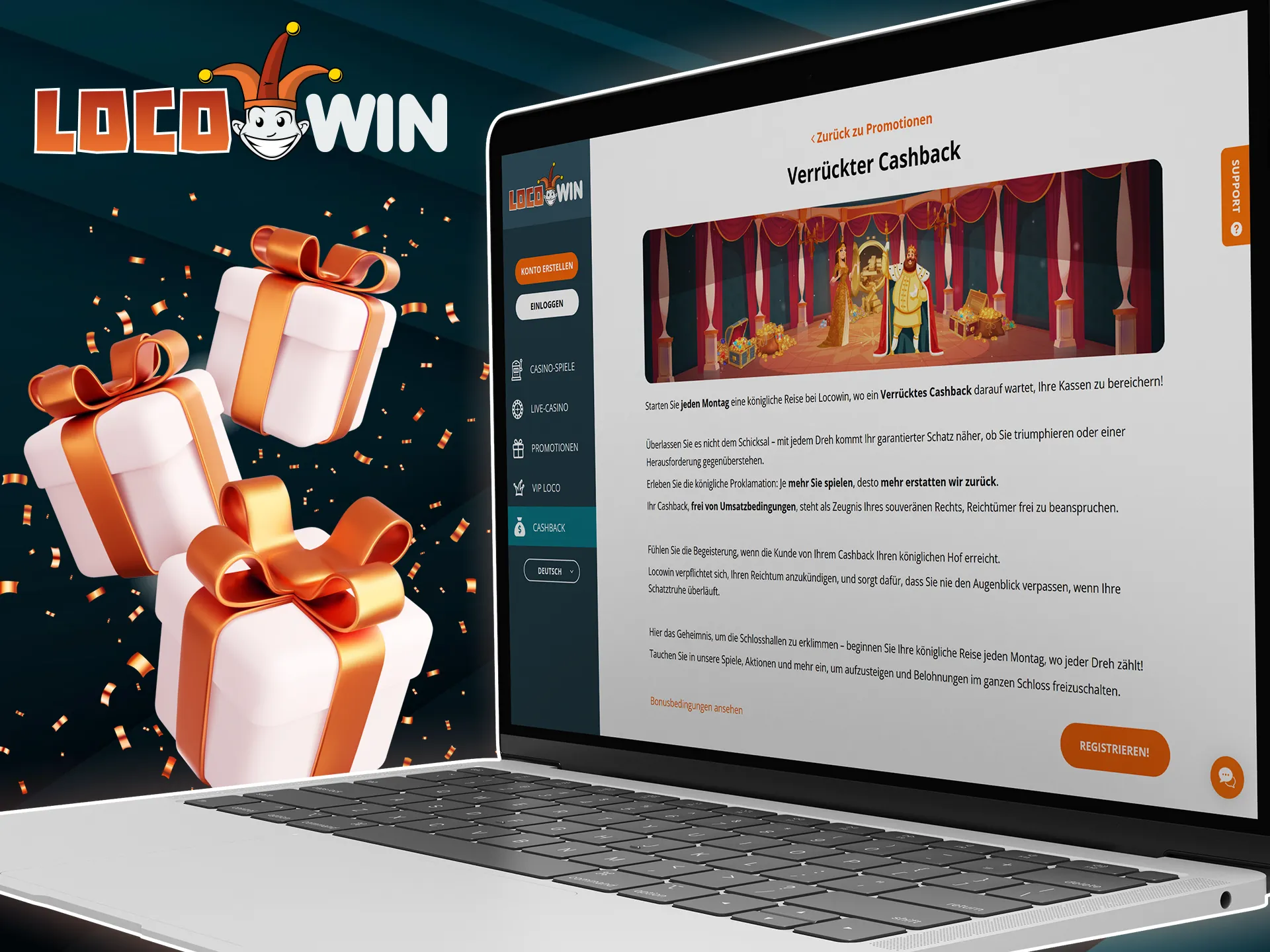 Spielen Sie im LocoWin Casino und erhalten Sie jeden Montag Cashback.