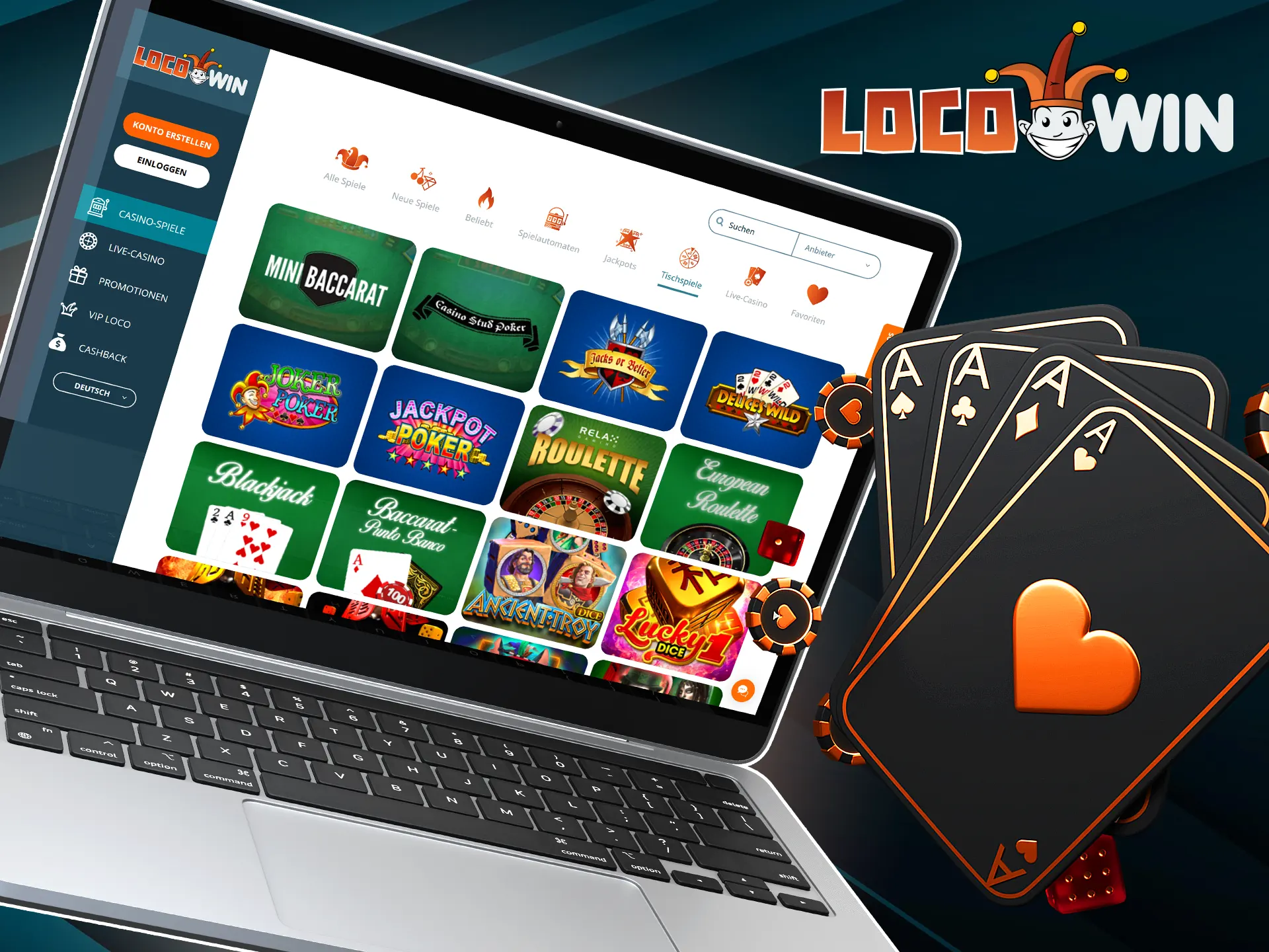 Die LocoWin-Website bietet Tischspiele wie Casino Stud Poker, Sugar Glider Dice und 9 Pots of Gold Roul.