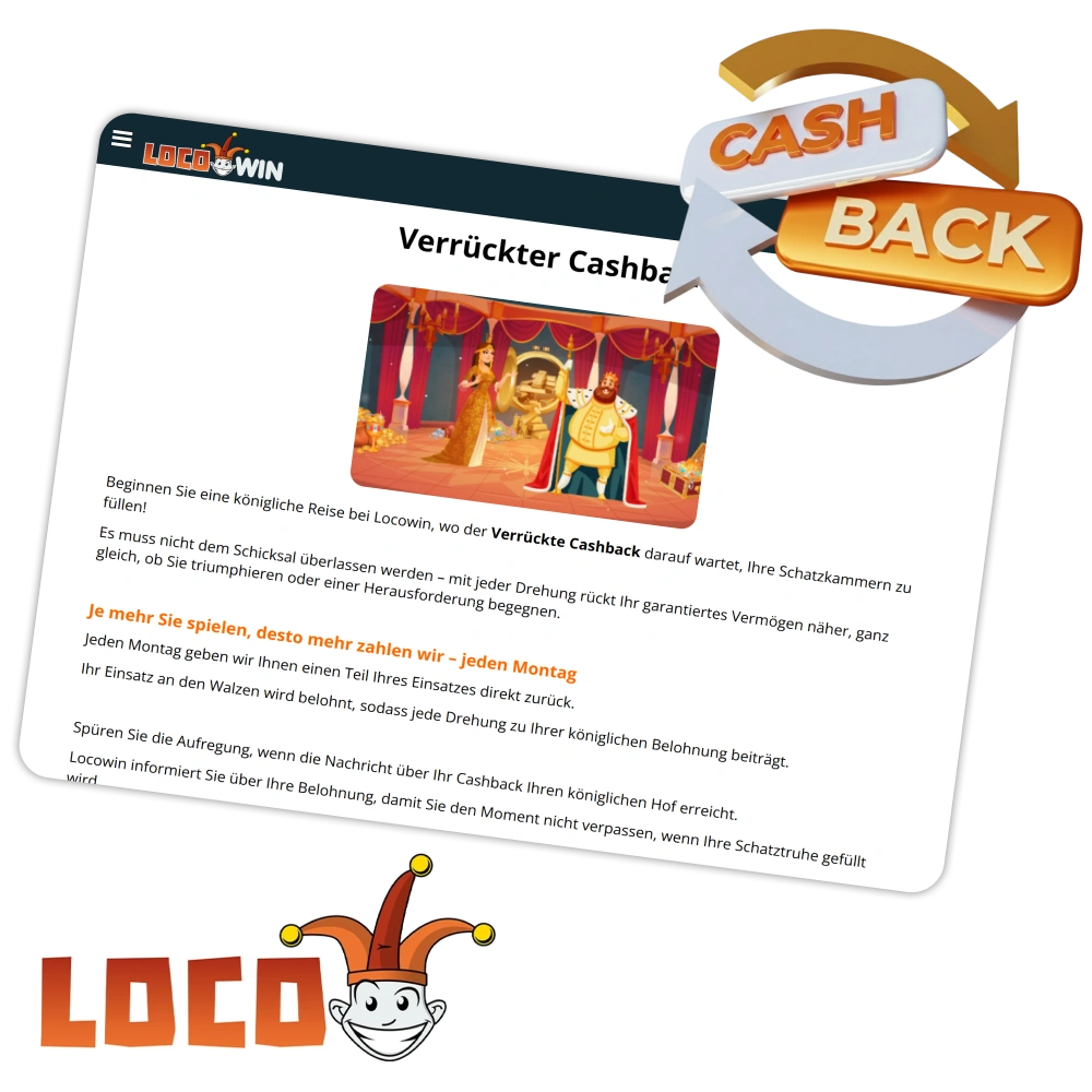 Spiele mehr und erhalte wöchentlich höhere Cashback-Prämien bei Locowin.