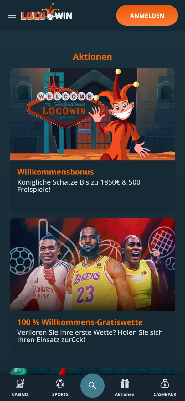 Bonusbereich bei LocoWin.