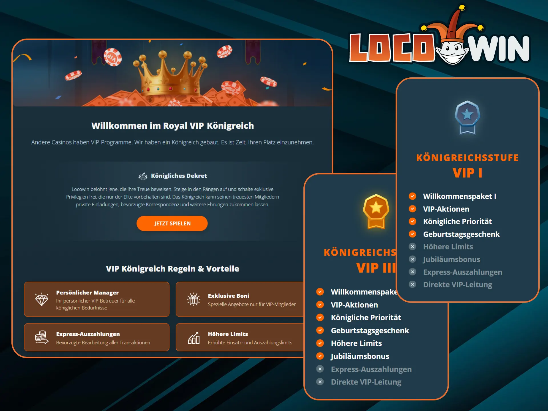 Werden Sie Mitglied im LocoWin-VIP-Club und erhalten Sie alle Arten von exklusiven Boni und Dienstleistungen.