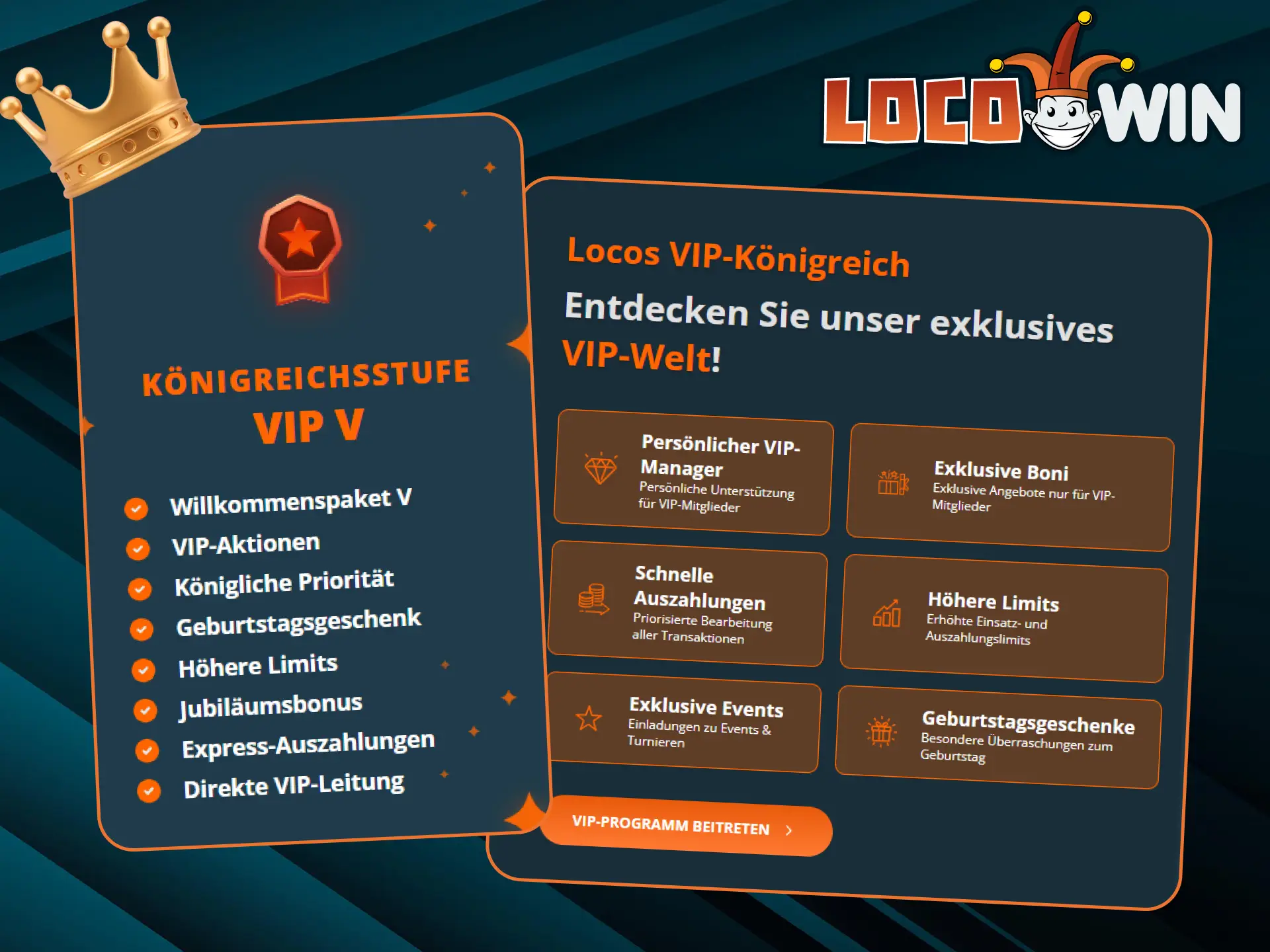 Steigen Sie im LocoWin Casino VIP-Programm auf und schalten Sie exklusive Belohnungen frei.