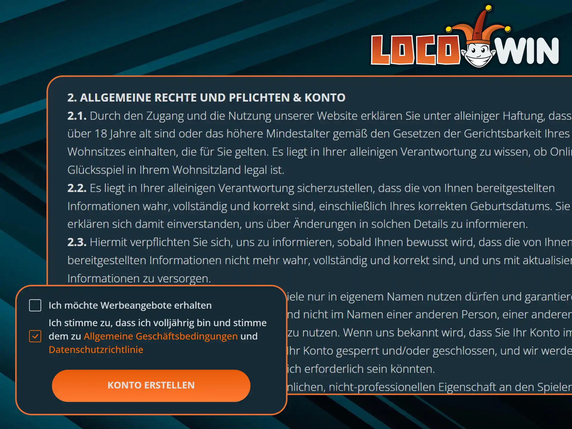 Machen Sie sich mit den Registrierungsanforderungen von LocoWin vertraut.